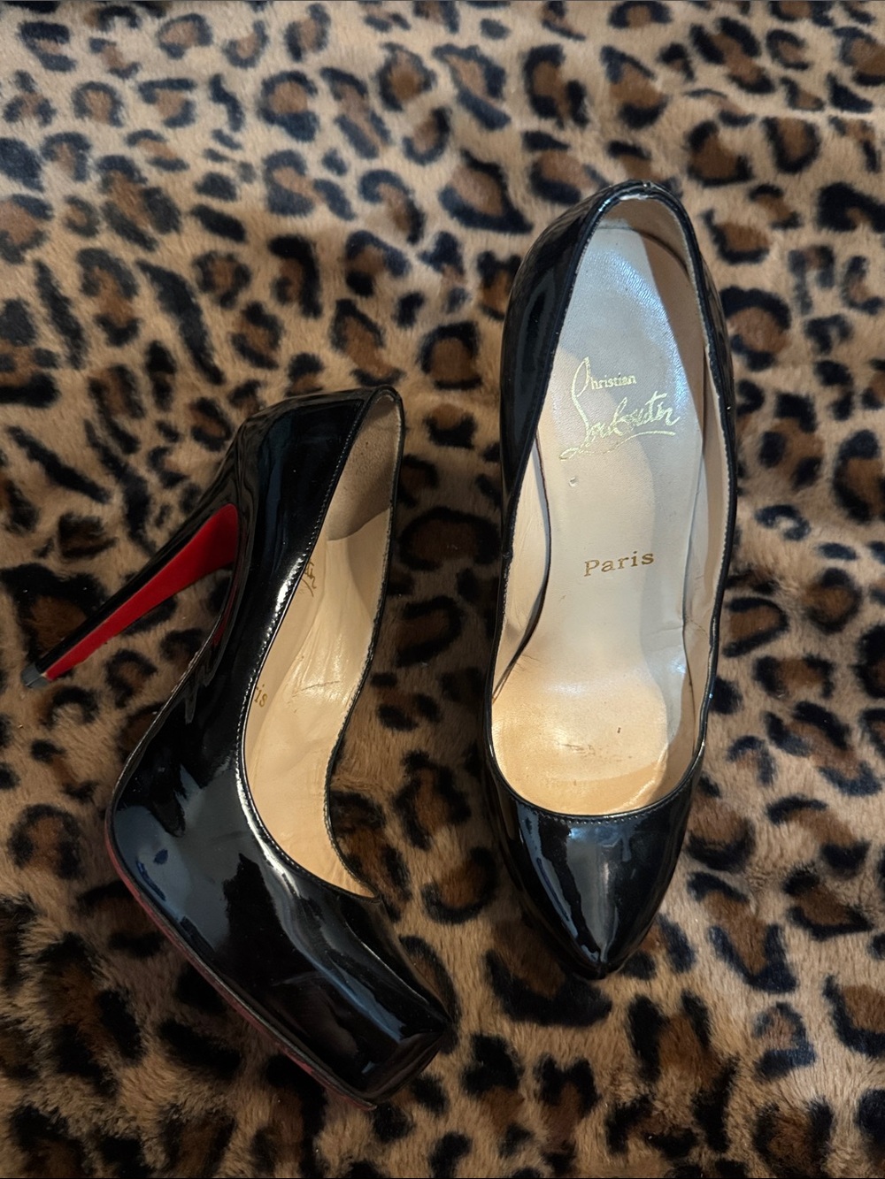 Christian Louboutin Black Patent Leather Platform Pumps with Red Sole